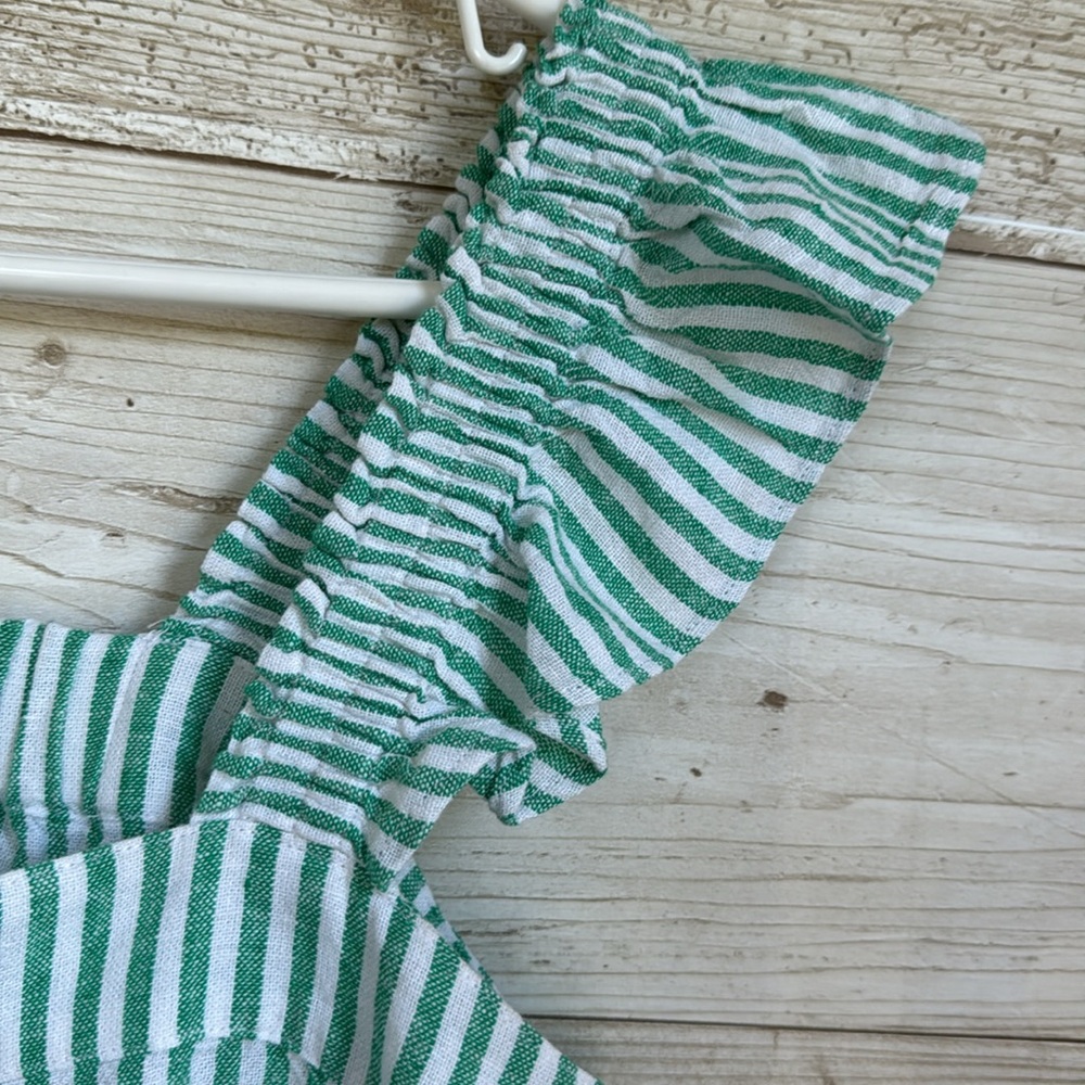 J.Crew Factory Green and white Striped Ruffle Sleeve Tank linen blend Top Sz XSP - Picture 4 of 7